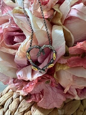 Stephen Dweck Fortuna Silver & Gold Heart Twig Pendant Necklace & pave diamonds